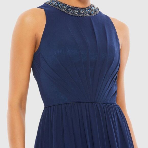 Mac Duggal Formal Gown Navy Chiffon Size 12 - Picture 2 of 13